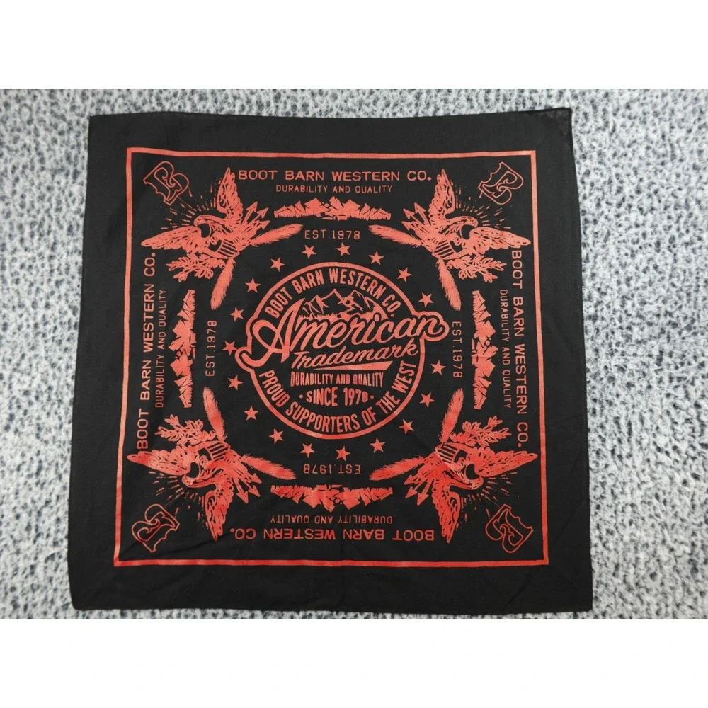 Boot Barn Western Co Bandana Black Red Eagle American Trademark Graphic OS